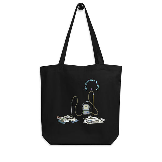 eco tote bag, organic cotton, reusable bag, sustainable fashion, art tote, creative hoover, contemporary design, wearable art, eco friendly, artist merch, print on demand, art accessory, danish design
