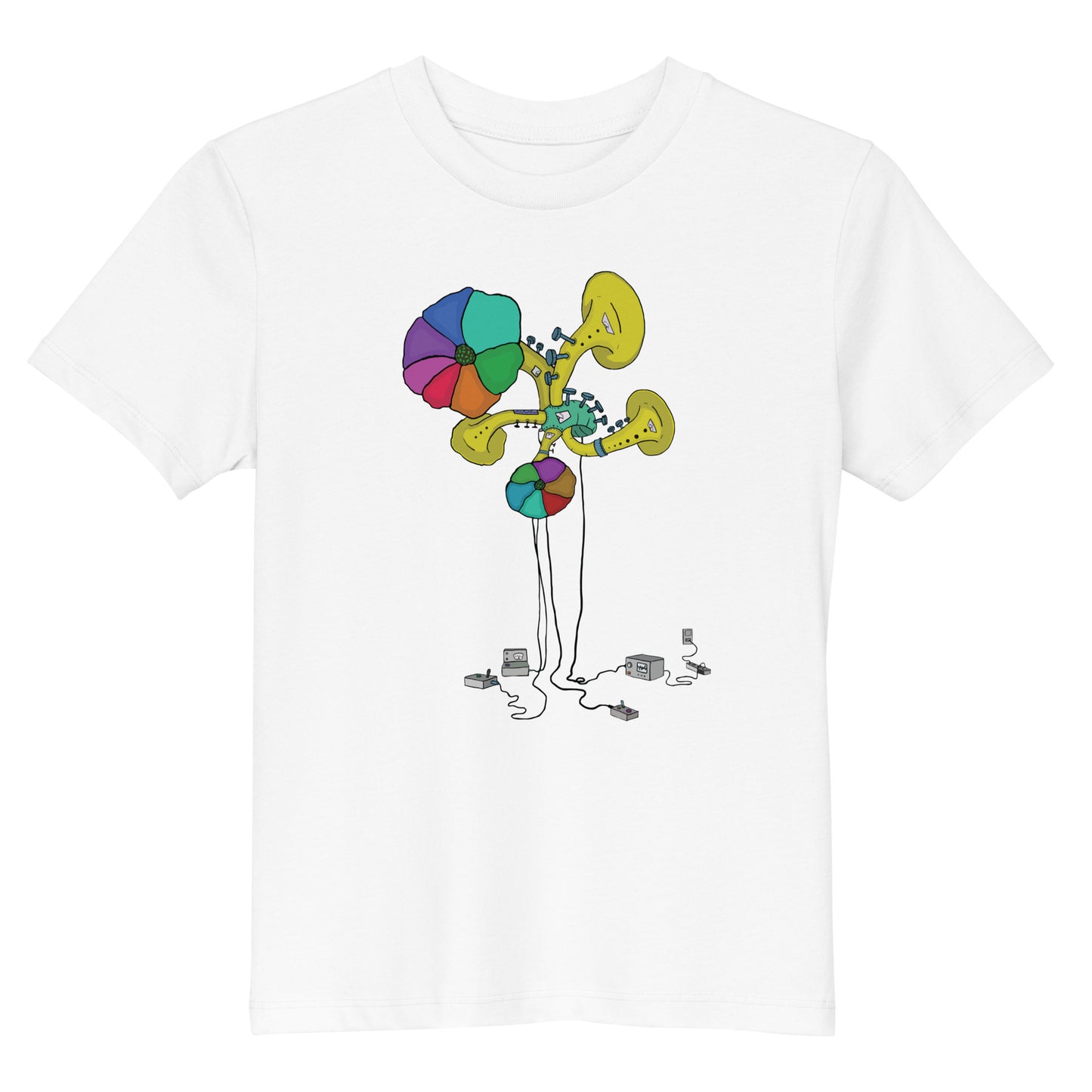 Original design t-shirt, wearable art, original drawing, creative hoover, contemporary clothing, fantasy, Kids t-shirt, music, sound sculpture
